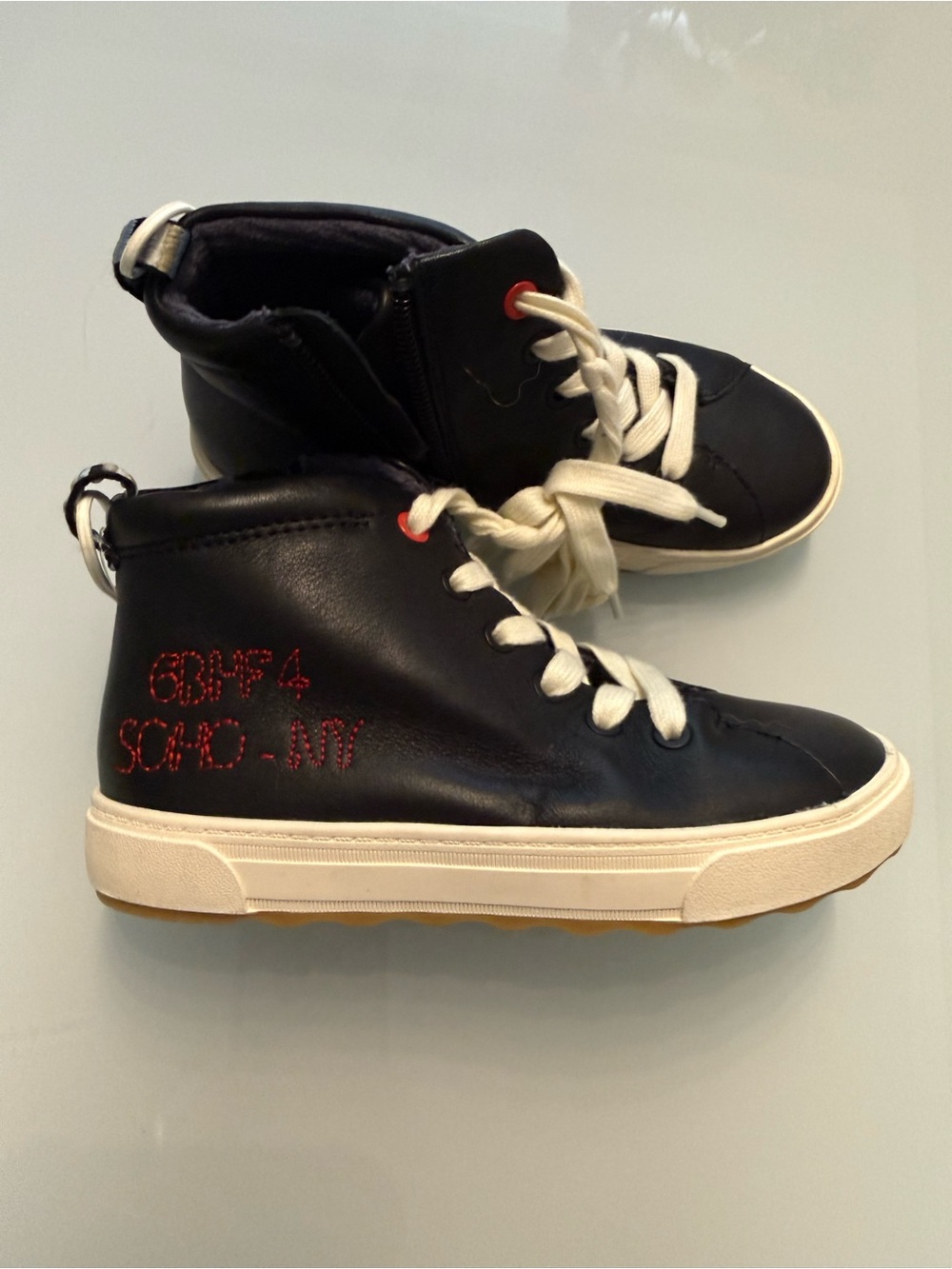 Zara Black and White Kids High-Top Sneakers with Red Embroidery NWOT
